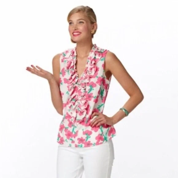 Lilly Pulitzer Allison White Ruffle Top - Size S - Picture 2 of 3